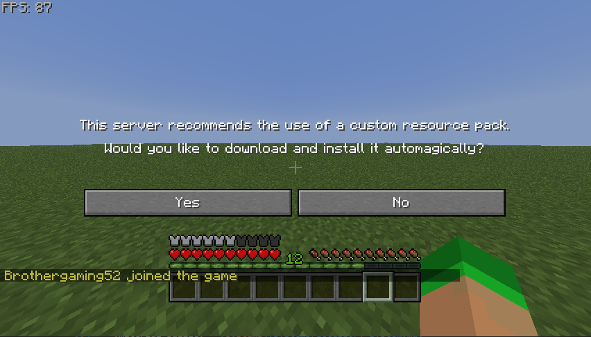 Resource pack download prompt on player join